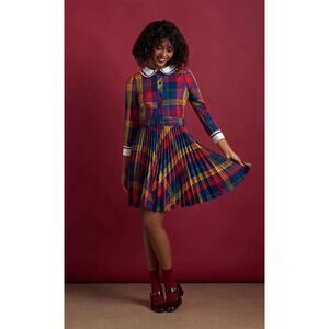 ModCloth Ric Rack Vintage Inspired Plaid Pleated Dress Size 16W